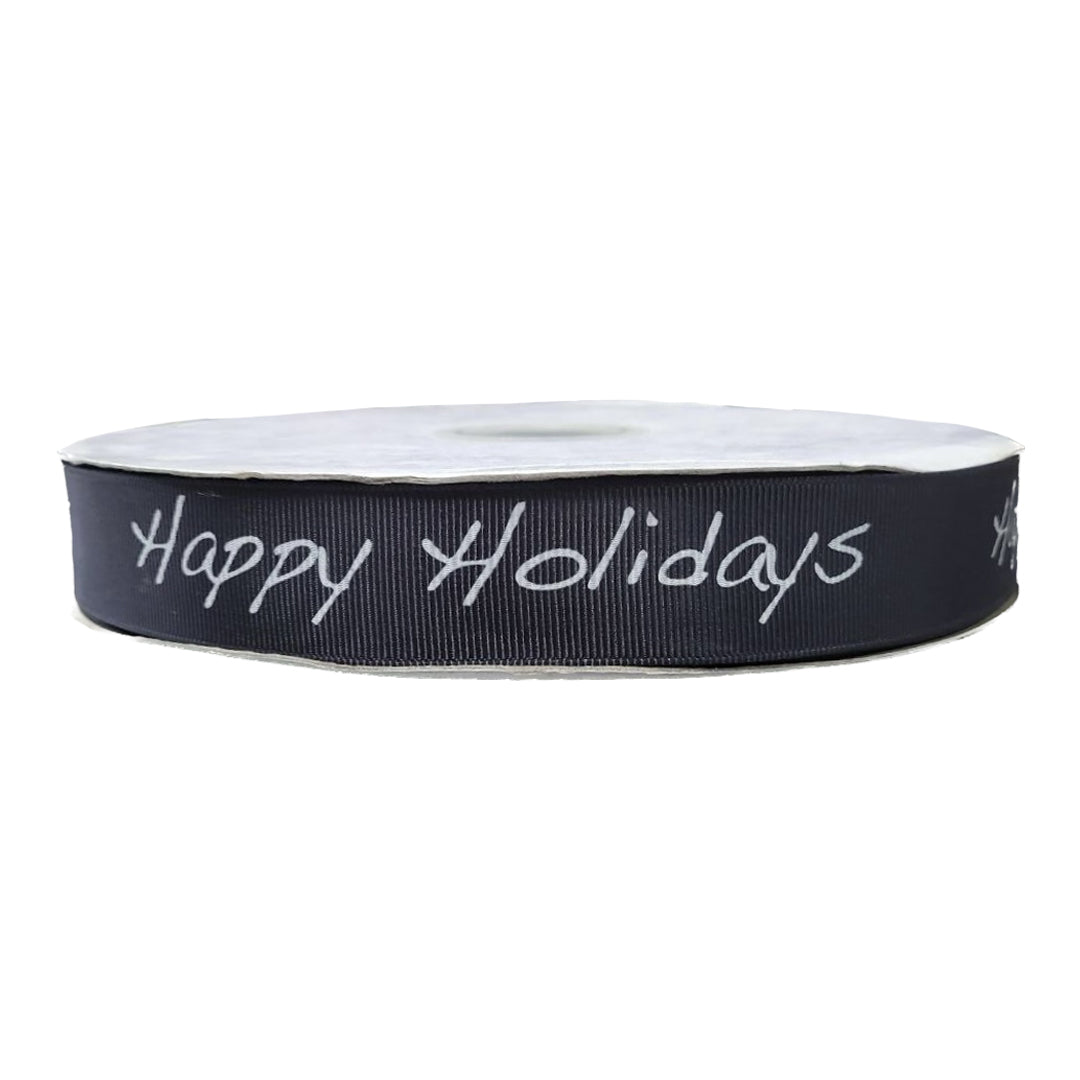 1" Happy Holidays Ribbon - Charcoal