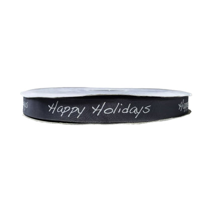 3/4" Happy Holidays Ribbon - Charcoal