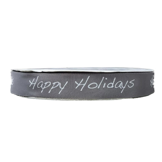 1" Happy Holidays Ribbon - Grey