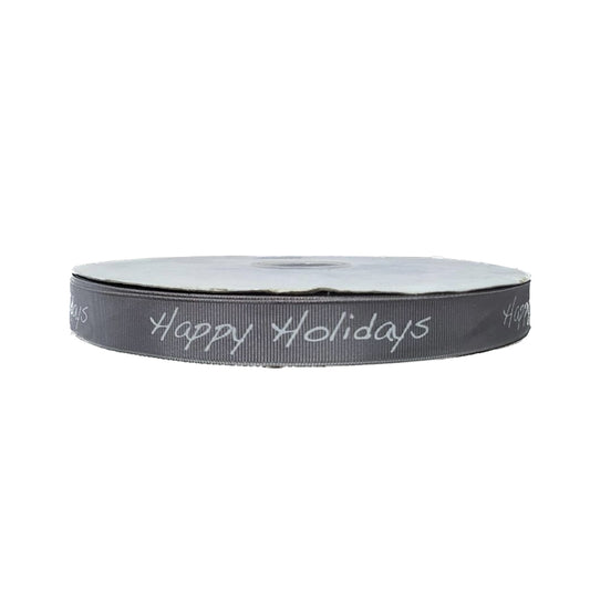 3/4" Happy Holidays Ribbon - Grey