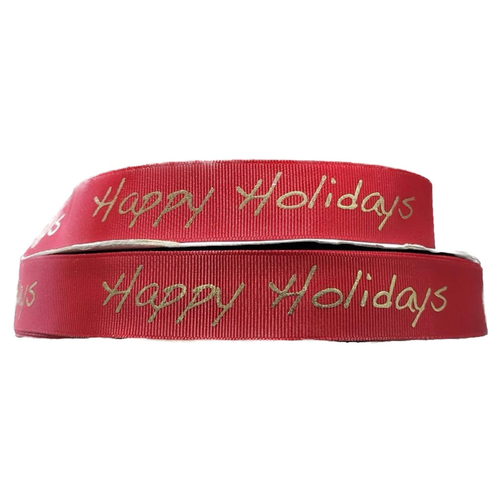 1" Happy Holidays Ribbon - Red & Gold