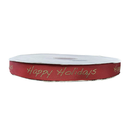 3/4" Happy Holidays Ribbon - Red & Gold
