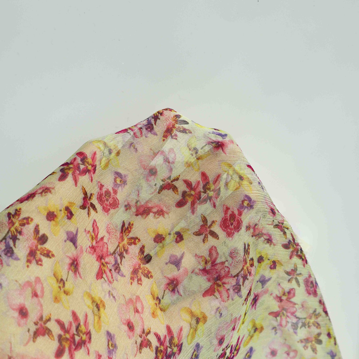 An European-made super lightweight silk chiffon with vintage Floral de minute prints. This fabric has a dry, smooth hand feel yet softens considerably after washing.