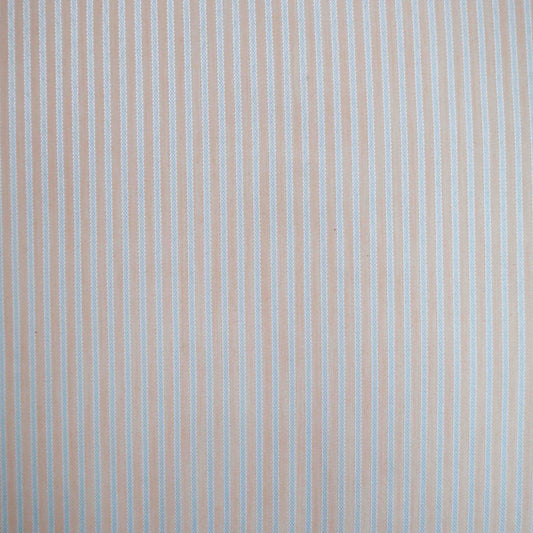 Lightweight stripes fabric in pink beige colour. This is poly-rayon blend fabric is soft to touch. The polyester blended composition adds extra durability.